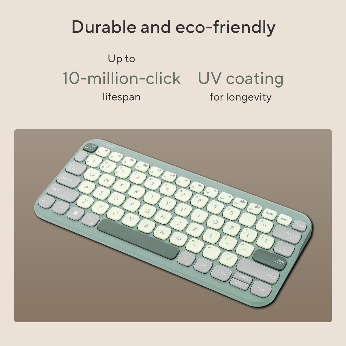 ASUS Marshmallow Kw100 Keyboard, Supports Up to 3 Devices, 1.6Mm Key Travel, Scissor Keys, Compact & Lightweight Keyboard, Bluetooth