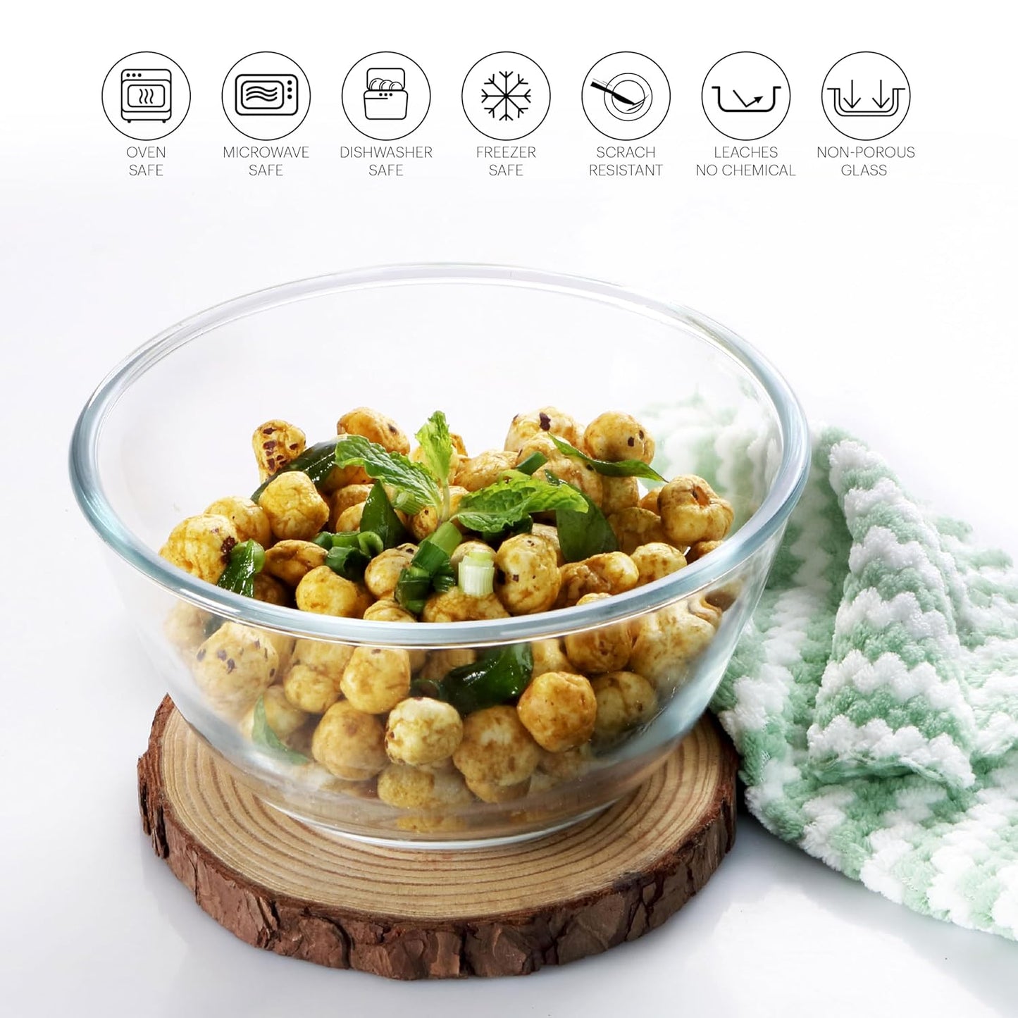 CELLO Ornella Toughened Glass Mixing Bowl Without Lid | Microwave Safe & Dishwasher Safe | Clear & Non- Porous Glass | Scratch Resistant | Transparent