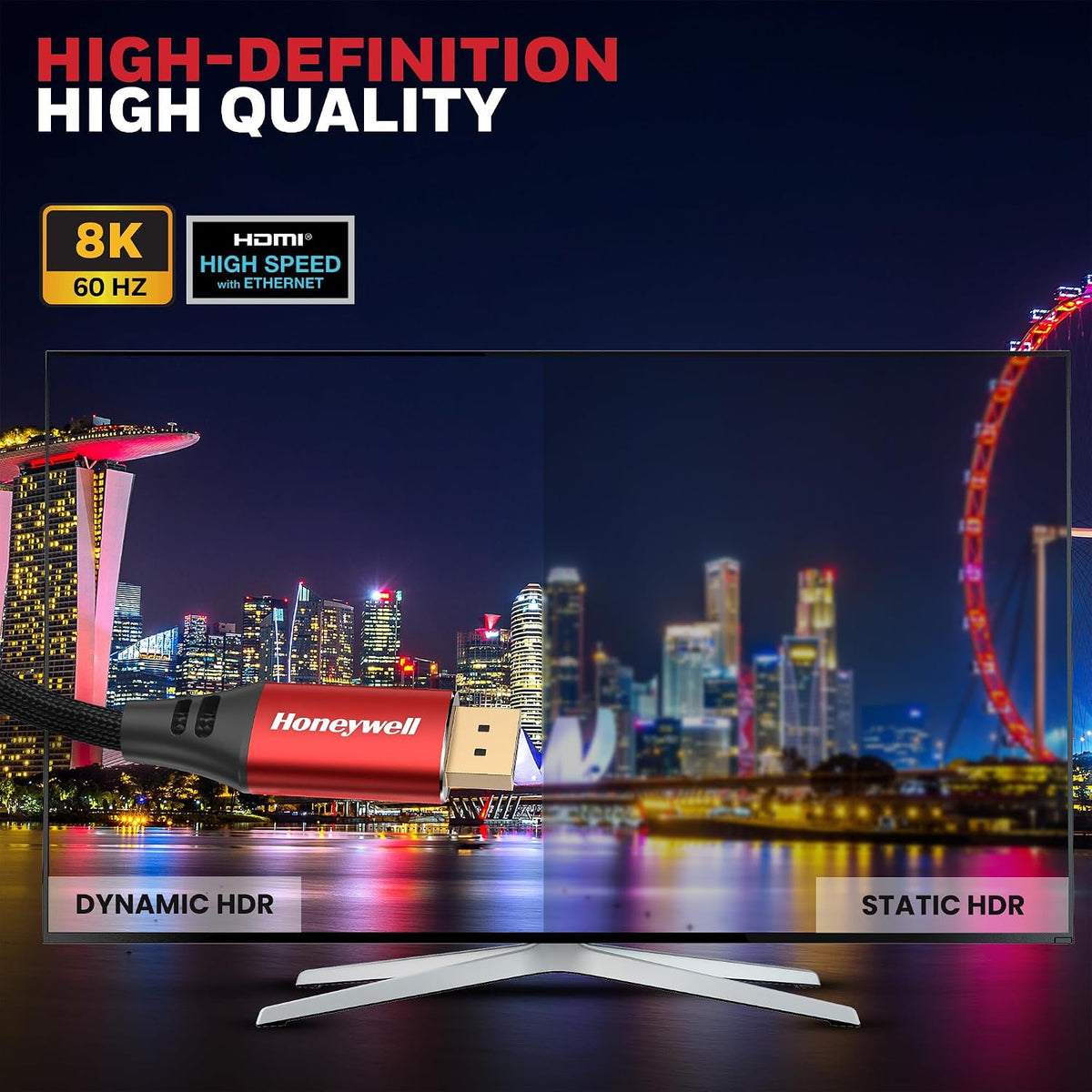 Honeywell DisplayPort to DisplayPort 2.0 Cable โ 8K@60Hz UHD, 40Gbps, 2 Meter, Male to Male (TV, Laptop, Monitor, Projector)