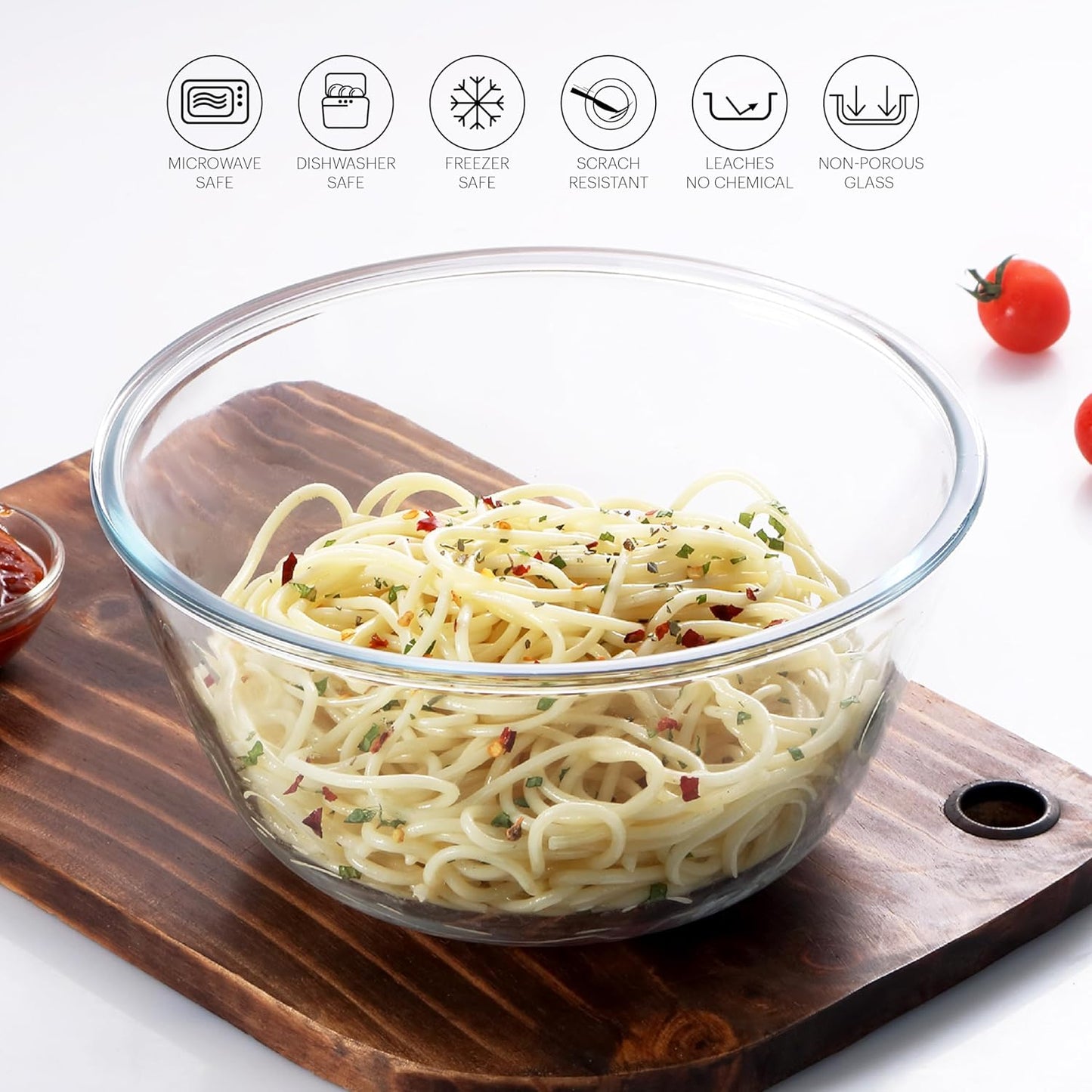 CELLO Ornella Toughened Glass Mixing Bowl Without Lid | Microwave Safe & Dishwasher Safe | Clear & Non- Porous Glass | Scratch Resistant | Transparent