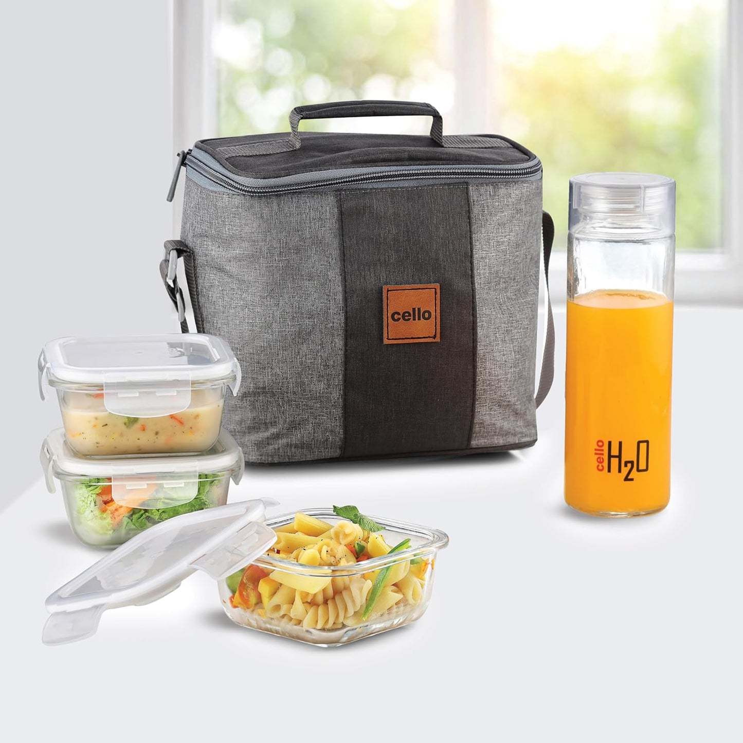 CELLO Glassy Square Lunch Box Set of 2 (320 ml x 2), Clear | Microwavable Toughened Glass | Leak Proof Design | Tiffin for Office/School/College