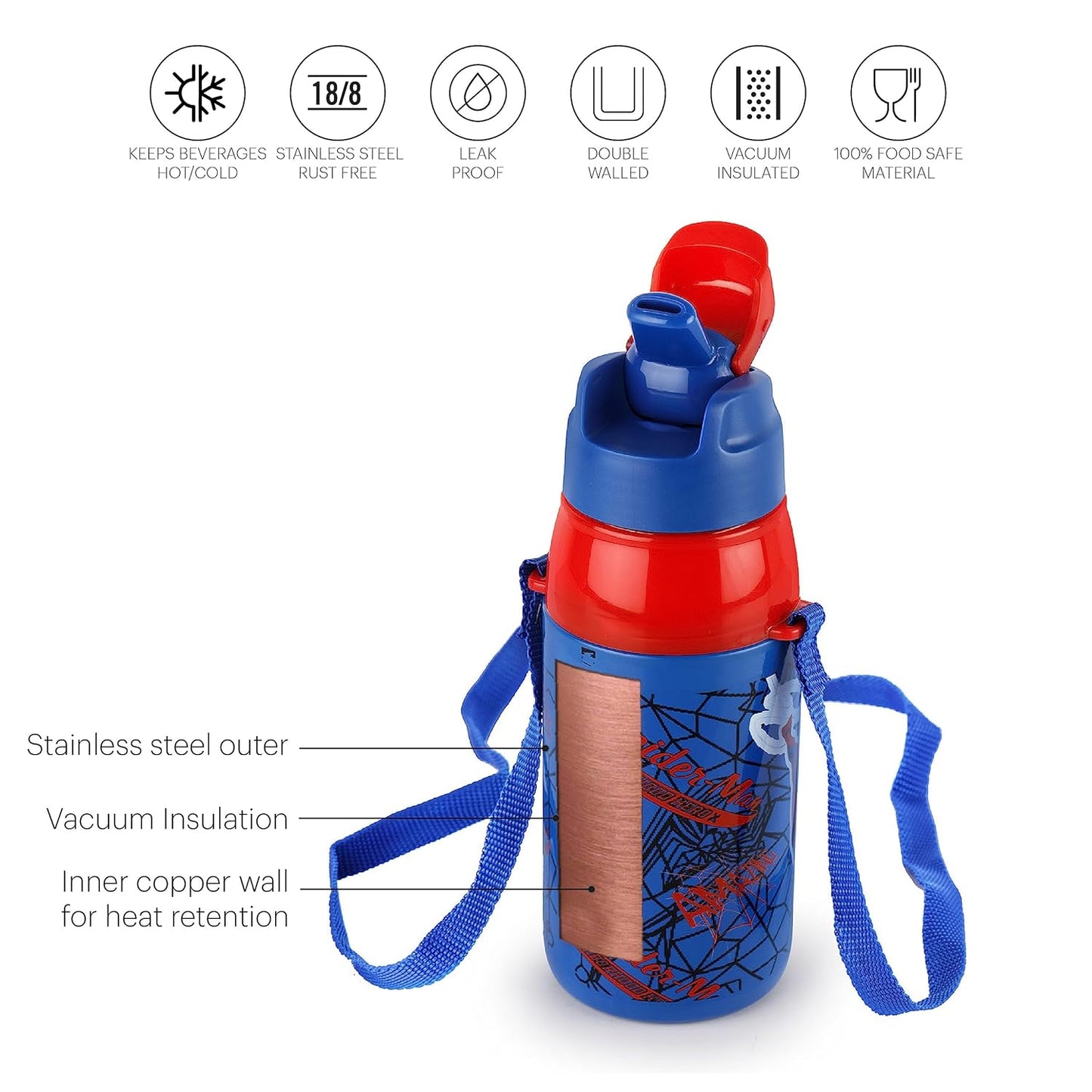 CELLO Puro Steel-X Hydra Kid 600 Water Bottle | PU Insulation | School Bottle | Picnic Bottle | Cold Insulation | Leak Proof | Kids Bottle | Easy to Carry | Tinker Bell | 520ml