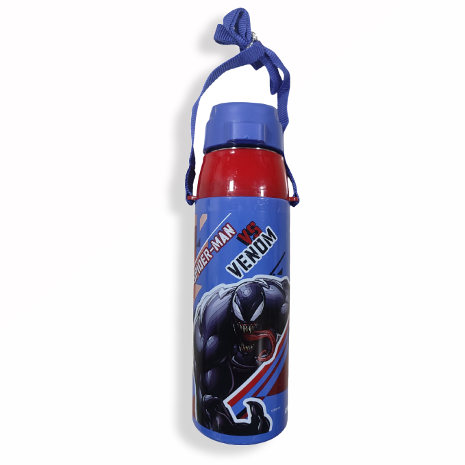 CELLO Puro Steel-X Hydra Kid 600 Inner Steel Insulated Water Bottle 520ml, Blue | Spiderman Vs Vemon Design | ISI Certified, Leakproof | Easy to Carry with Loop | Insulated Cold Water Bottle For School