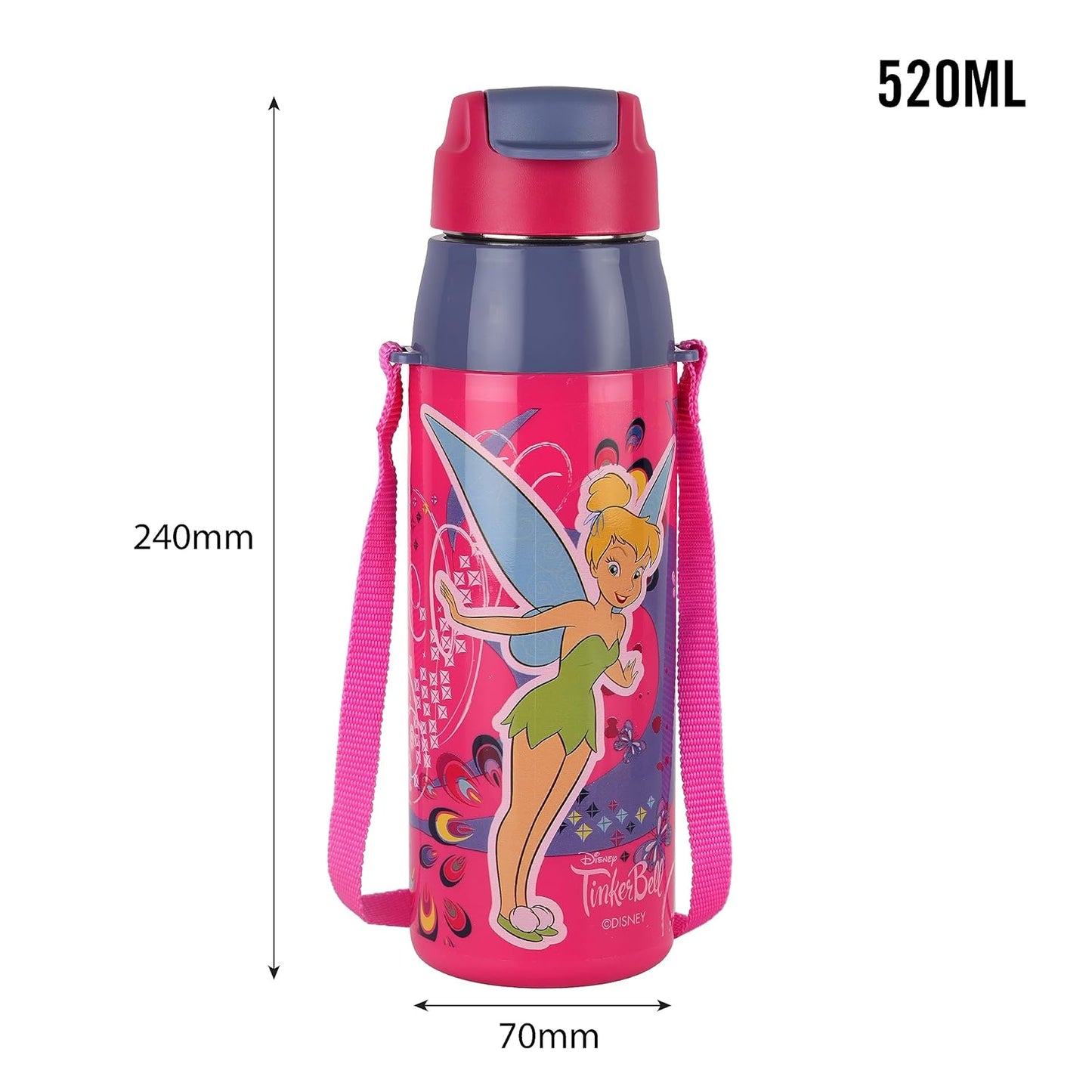 CELLO Puro Steel-X Hydra Kid 600 Water Bottle | PU Insulation | School Bottle | Picnic Bottle | Cold Insulation | Leak Proof | Kids Bottle | Easy to Carry | Tinker Bell | 520ml