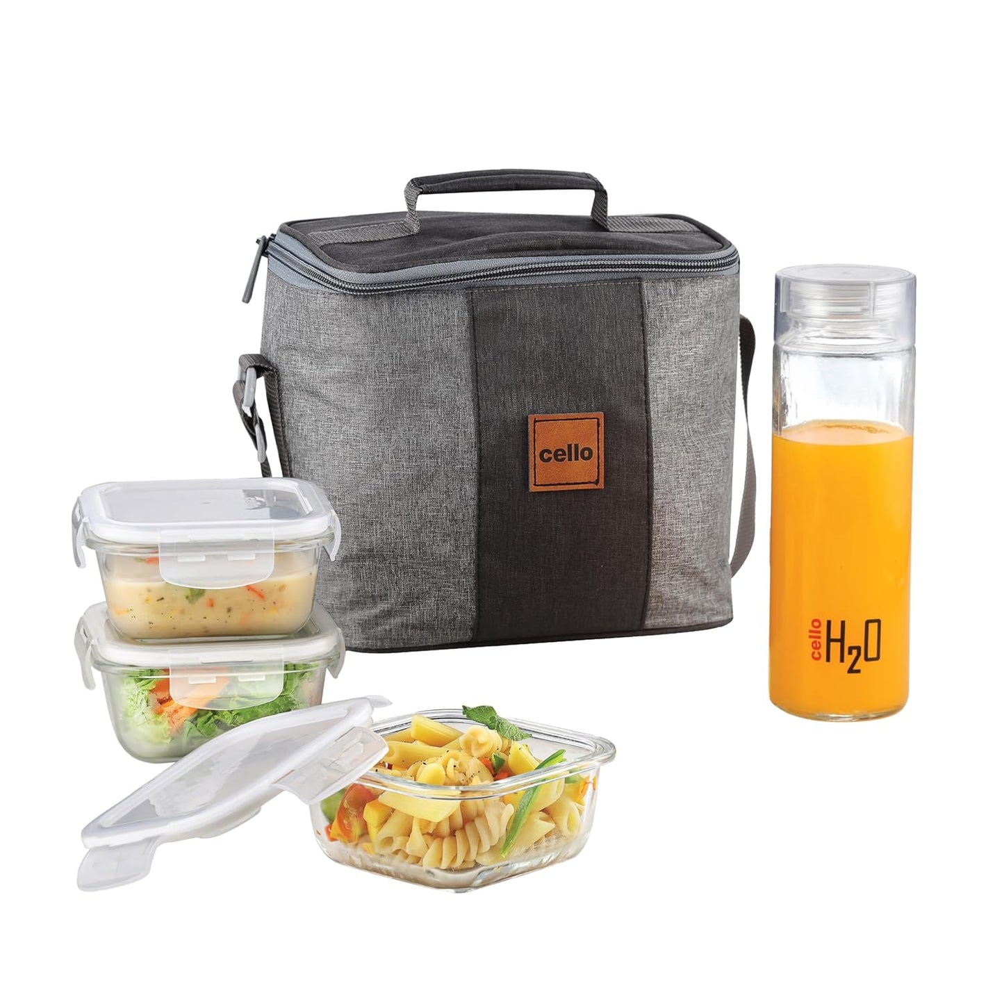 CELLO Glassy Square Lunch Box Set of 2 (320 ml x 2), Clear | Microwavable Toughened Glass | Leak Proof Design | Tiffin for Office/School/College