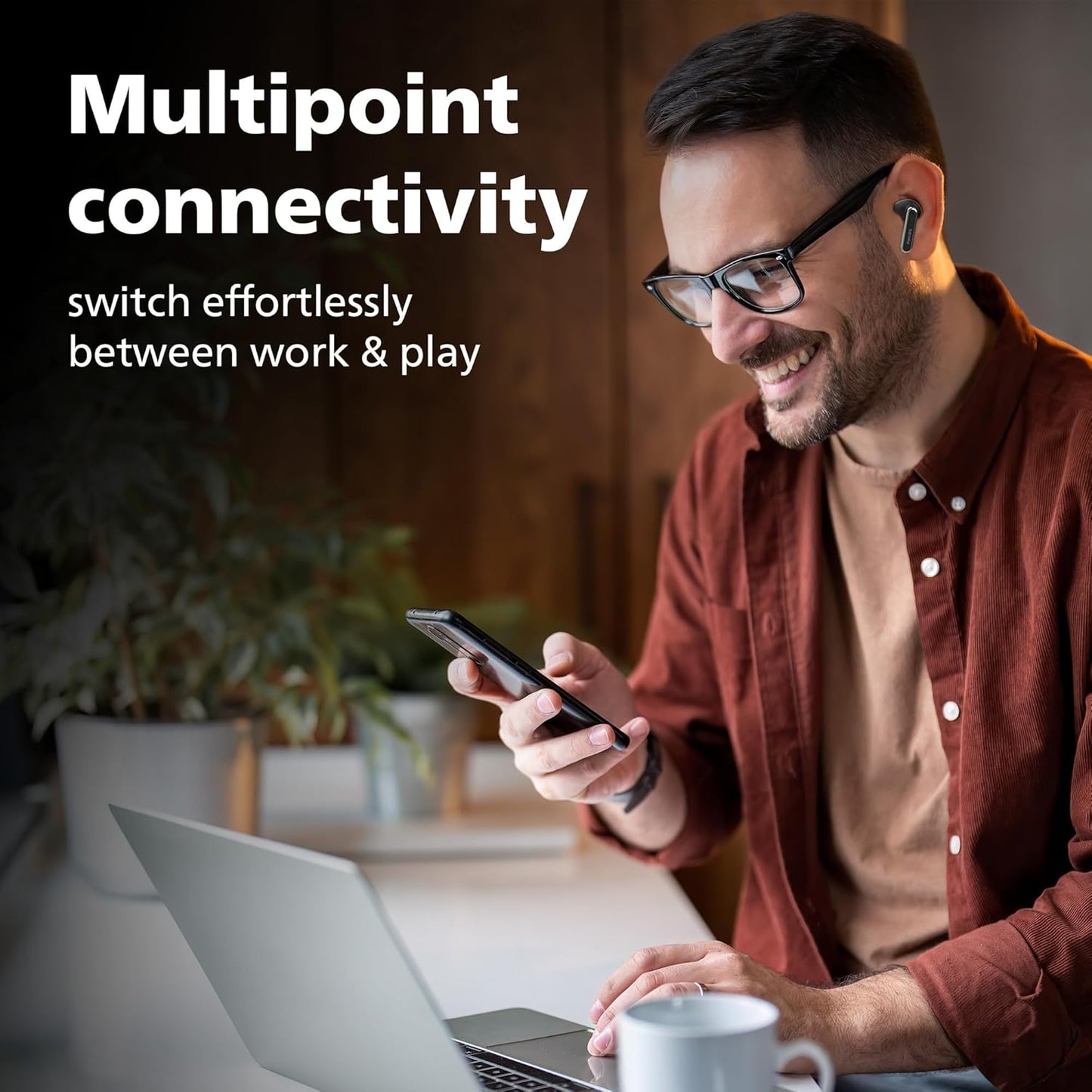 PHILIPS TAT1150BK/94 Premium Wireless Earbuds with ANC, Quad Mic ENC, Up to 55 Hr Playtime,13mm Neodymium Drivers,Multipoint, ergonomically Designed,IPX5 Water Resistance,Fast Charging (Deep Black)