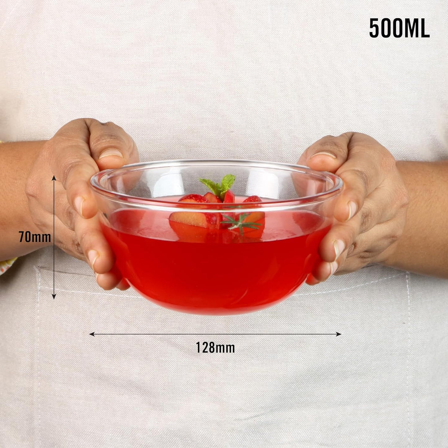 CELLO Ornella Toughened Glass Mixing Bowl Without Lid | Microwave Safe & Dishwasher Safe | Clear & Non- Porous Glass | Scratch Resistant | Transparent