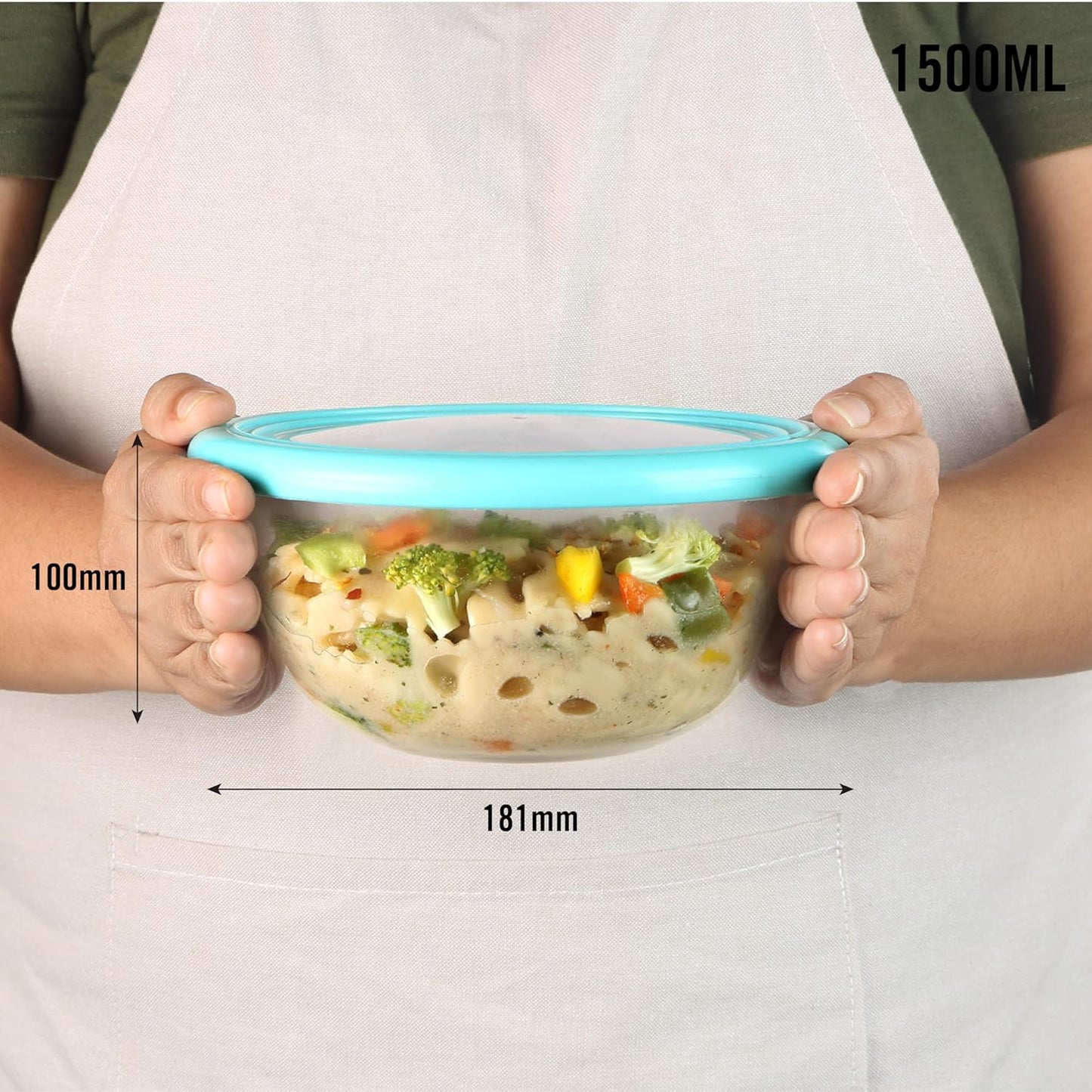 CELLO Ornella Toughened Glass Mixing Bowl Without Lid | Microwave Safe & Dishwasher Safe | Clear & Non- Porous Glass | Scratch Resistant | Transparent