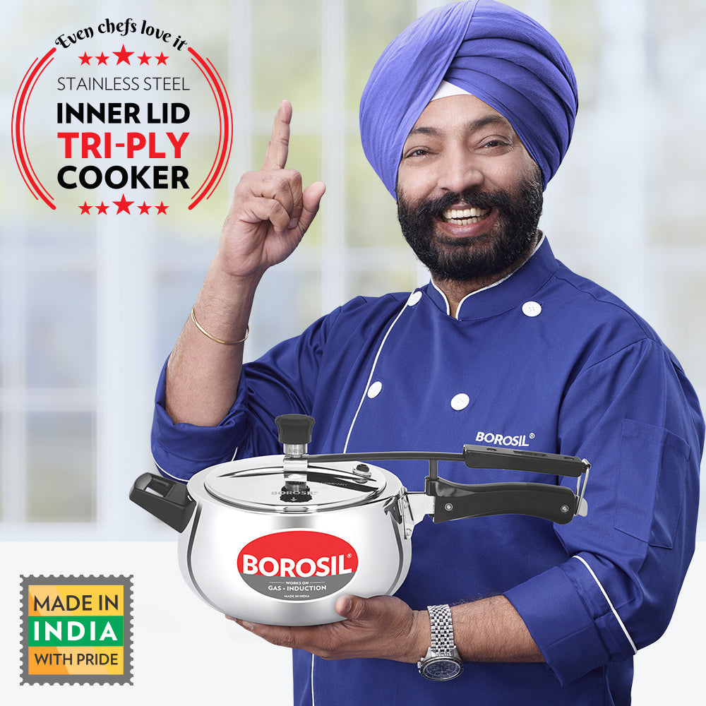 Borosil Pronto Tri-ply Inner Lid Pressure Cooker, 3.5L