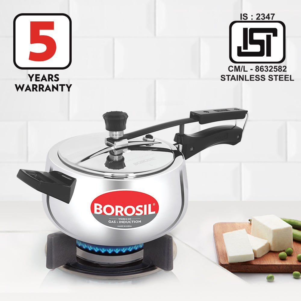 Borosil Pronto Tri-ply Inner Lid Pressure Cooker, 3.5L