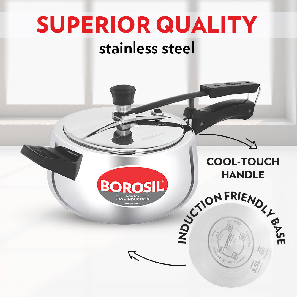 Borosil Pronto Tri-ply Inner Lid Pressure Cooker, 3.5L