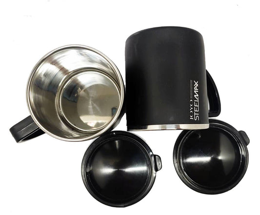 Joyo Coffee Mug Set of 2 Pieces| Stainless Steel Inner | 300 ML | Black