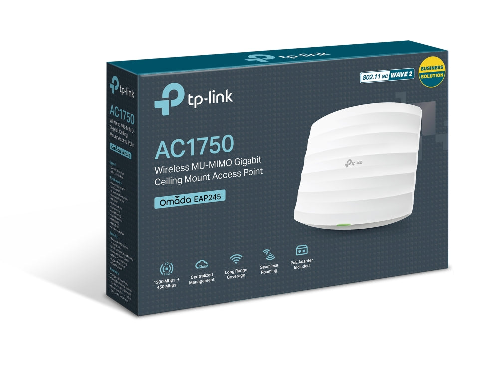 TP-Link Omada AC1750 Wireless Dual Band 1750Mbps Ceiling Mount Access Point – Seamless Roaming, Gigabit, MU-MIMO, Beamforming, Poe Powered, Band Steering, Airtime Fairness (EAP245)