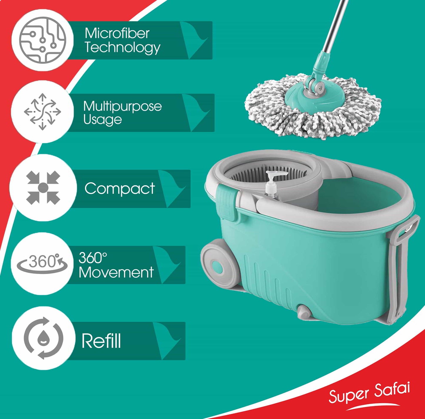 Elegant Mop Floor and Kitchen Cleaning Kit (Spotzero by Milton)