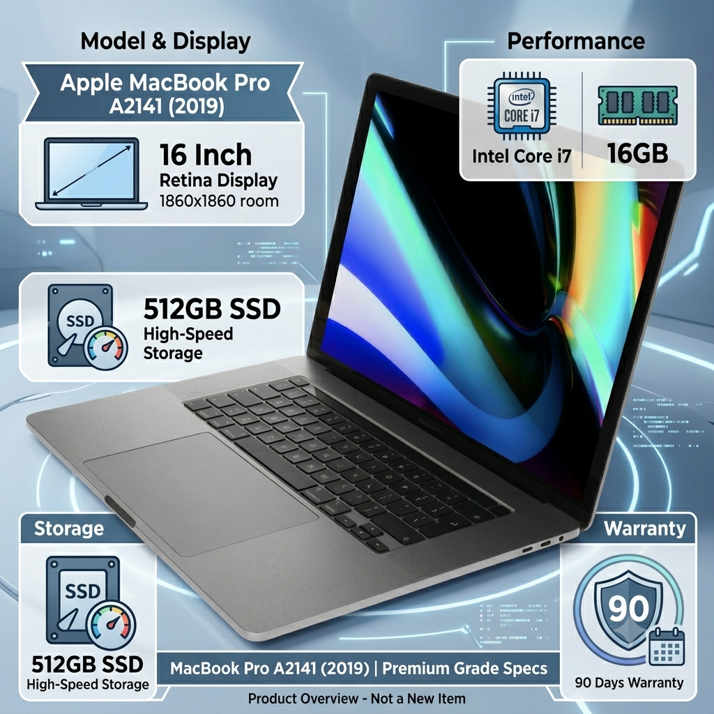 Refurbished Apple MacBook Pro A2141 16 Inch Intel Core i7 16GB RAM 512GB SSD Retina Display