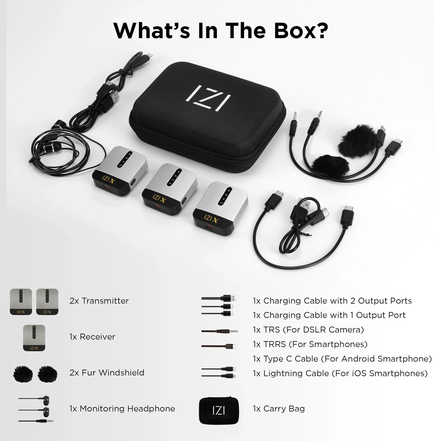 IZI X Dual Channel Wireless Microphone: 360° Omni, 120M Range, ANC, 15Hr Playback, Fast Charge