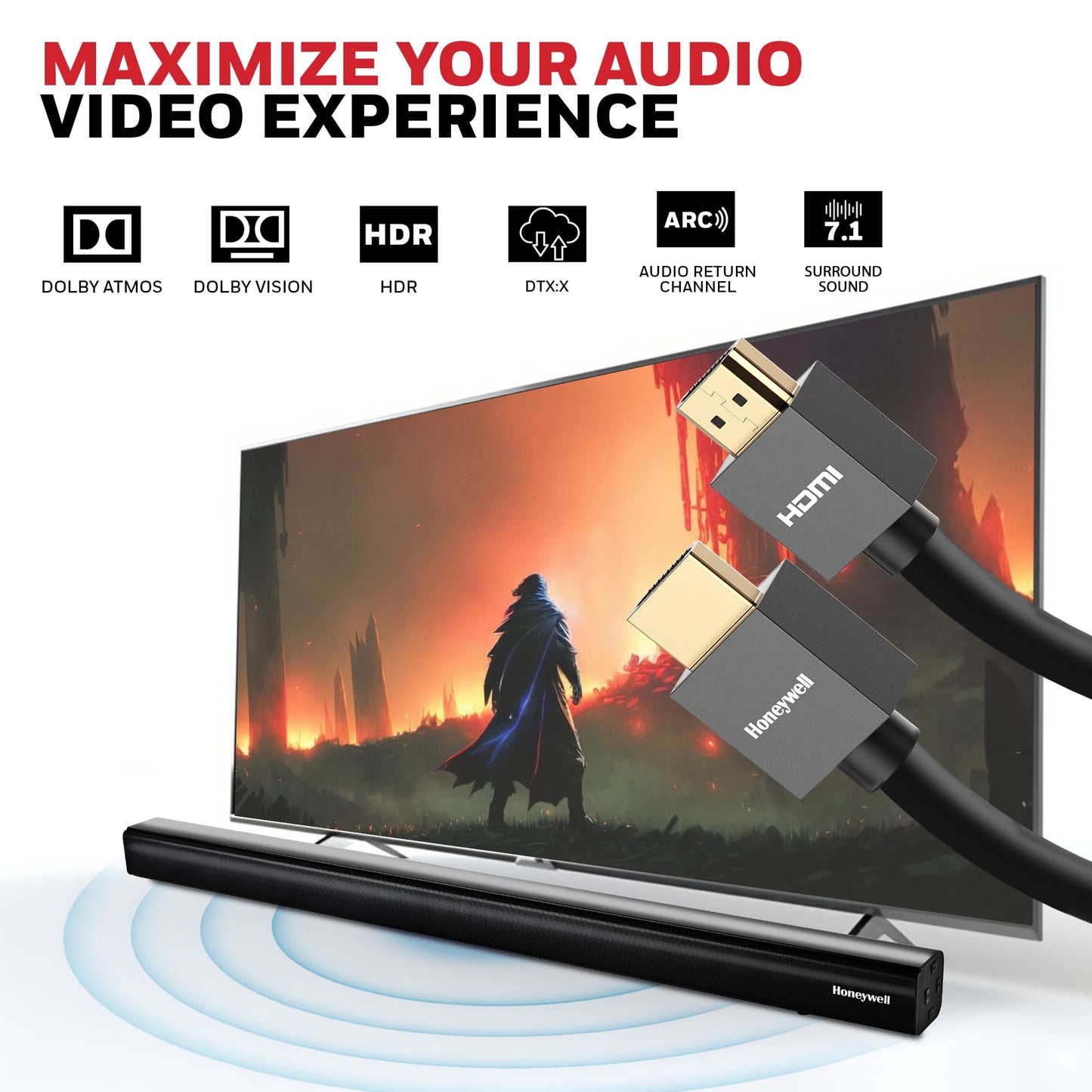 Honeywell HDMI 2.0 Cable with Ethernet | High Speed HDMI Cable 10.2GBPS | Supports 3D /4Kx2K Ultra High Definition | 3D Home Theatre | 3D Gaming | Black (65.6ft/20M)