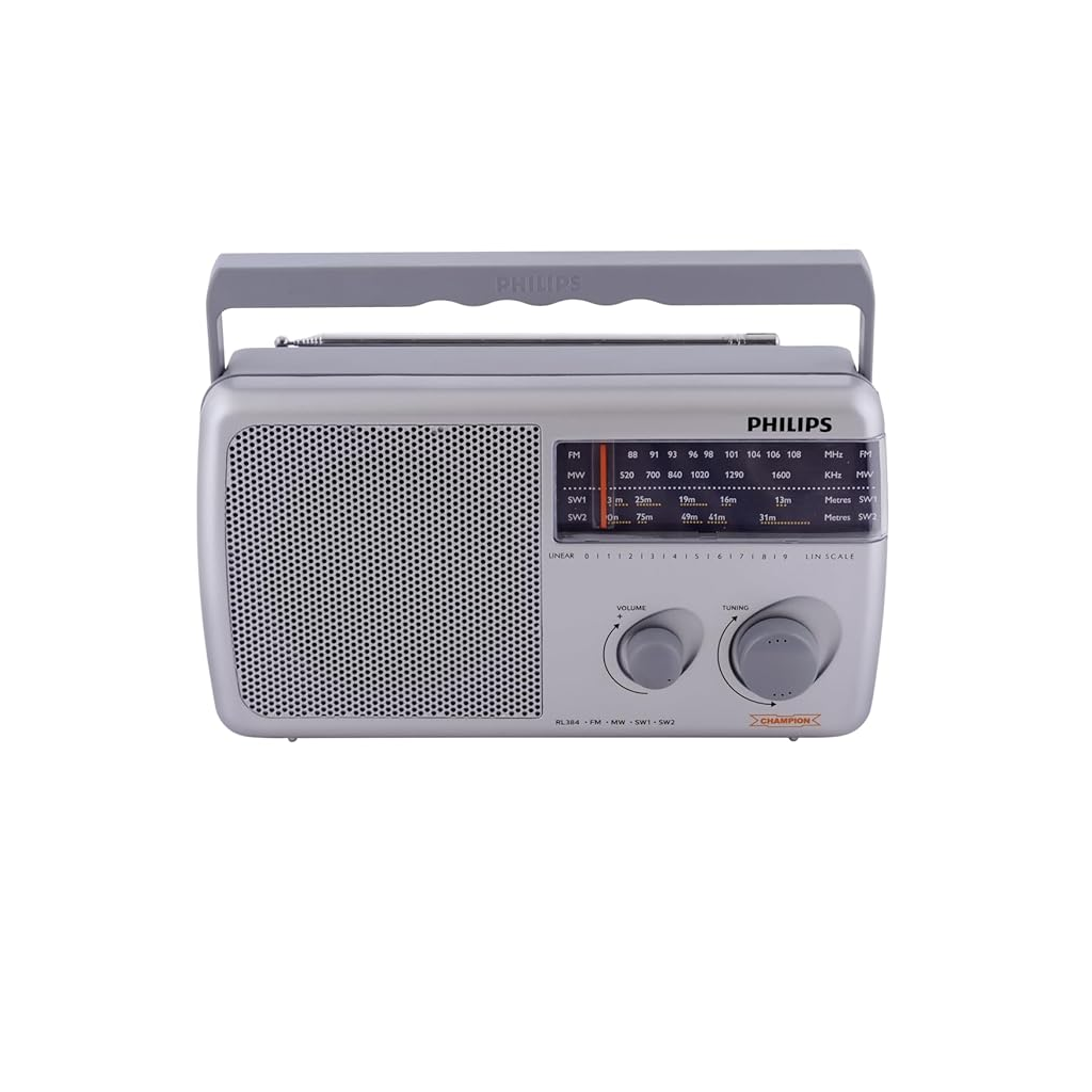 Philips Radio RL384/94 with MW/FM/SW/TV Bands, 500mW RMS Sound output, Battery: 3xR20 (4.5V DC)External DC SOCKET: 4.5V DC, Without Battery/Adaptor