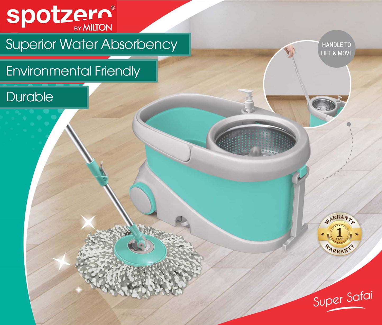 Prime Mop Kit with Car Glass Cleaner (Spotzero by Milton)