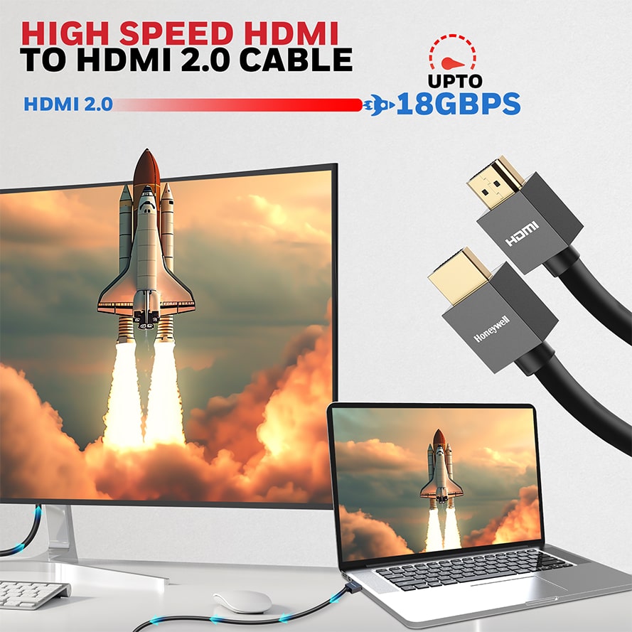 Honeywell HDMI 2.0 Cable with Ethernet | High Speed HDMI Cable 10.2GBPS | Supports 3D /4Kx2K Ultra High Definition | 3D Home Theatre | 3D Gaming | Black (65.6ft/20M)