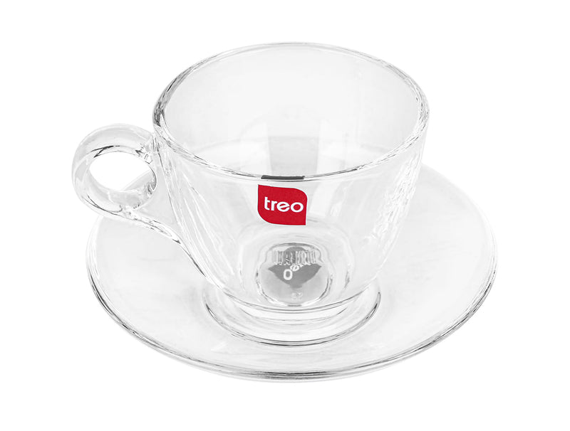 Treo by Milton Vella Glass Cup & Saucer Set | 168ml | 12 Pcs | Crystal Clear