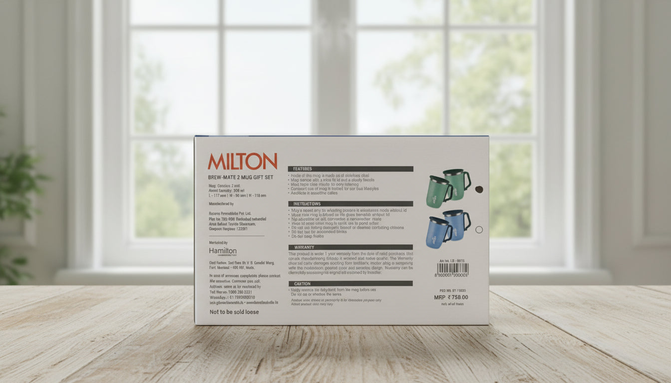 Milton Brew-Mate | 300ML Stainless Steel with Lid, Hot & Cold Beverages Stainless Steel Coffee Mug | Set of 2