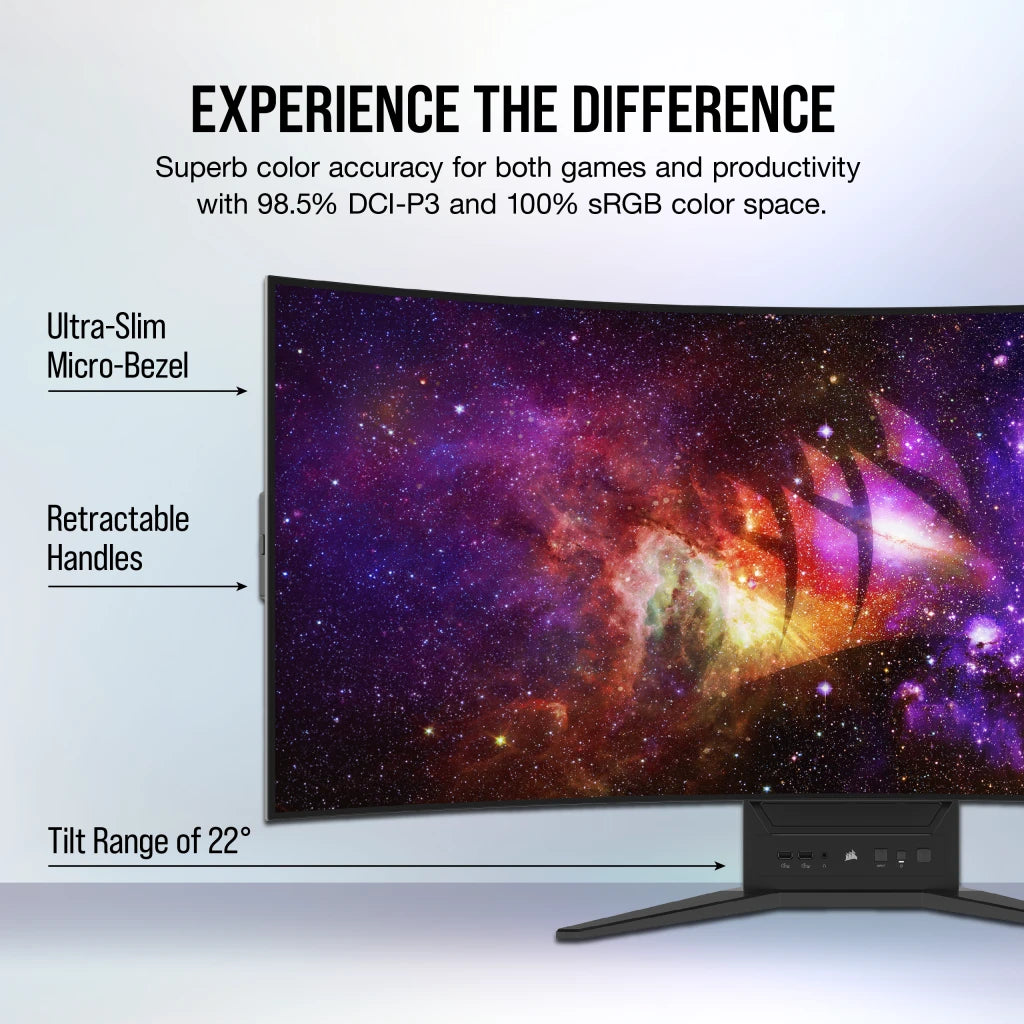 CORSAIR XENEON FLEX 45WQHD240 45-Inch Bendable Gaming Monitor, 3440 x 1440, 240Hz, 0.03ms GtG, HDR with 1000nit Peak Brightness, 1.5M:1 Contrast Ratio, 1.07 Billion Colors-Monitor-Corsair-computerspace