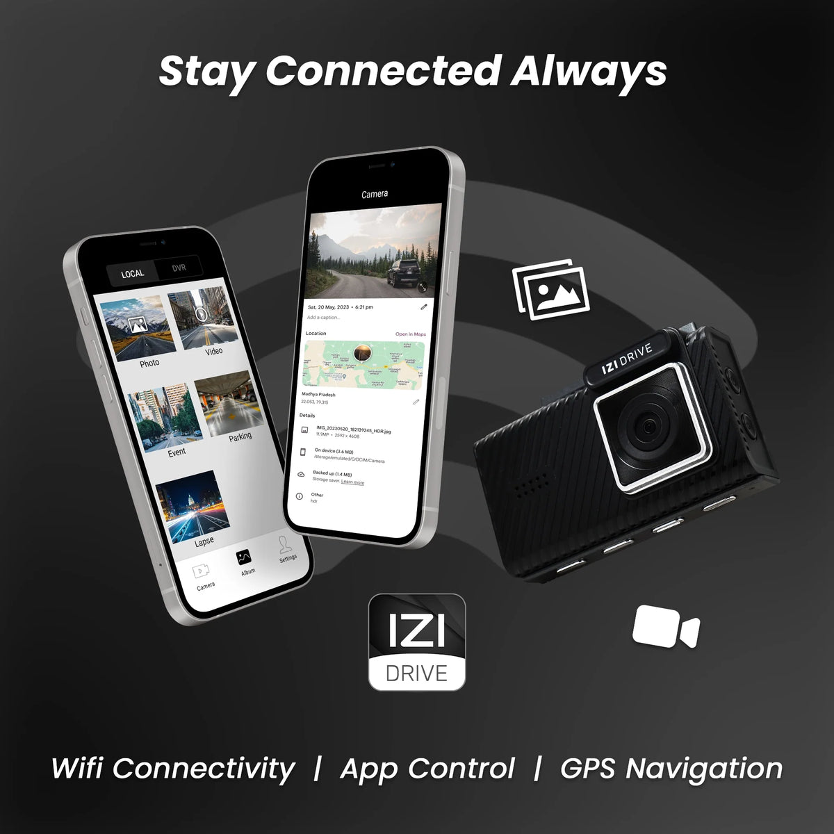 IZI DRIVE Plus 4K Dash Camera - Dual Channel, GPS, Night Vision