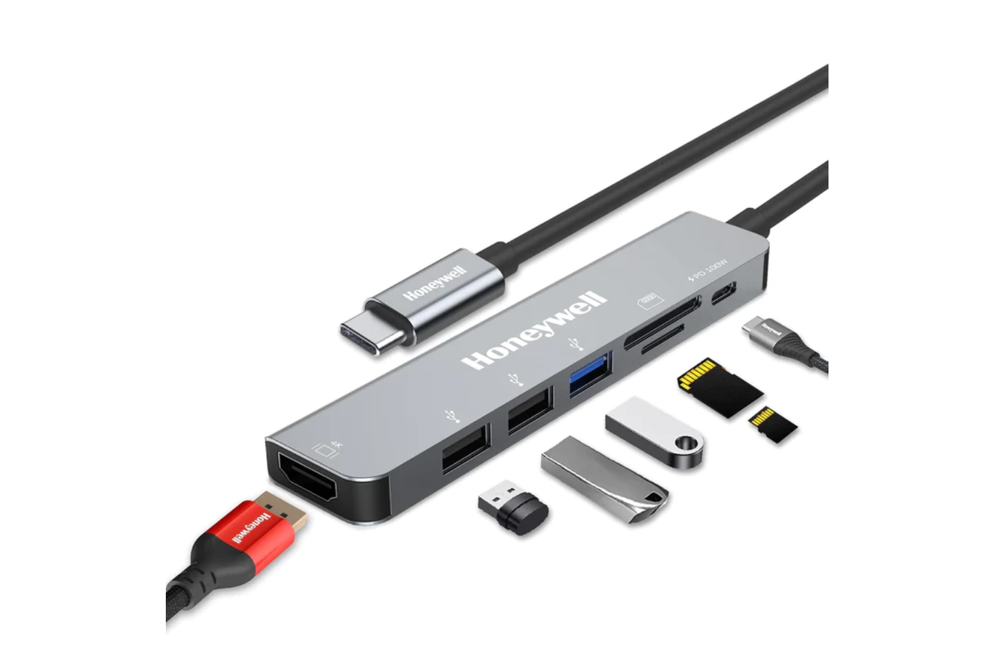 Honeywell Newly Launched 7-in-1 TypeC Docking Station with 4K HDMI,1xUSB 3.0,2xUSB 2.0 & TypeC 3.0 PD Charging 100W Port, SD & Micro SD Slot, for All Type C Devices- MacBook Laptop, PC, Thunderbolt 3-Dock Station-Honeywell-computerspace