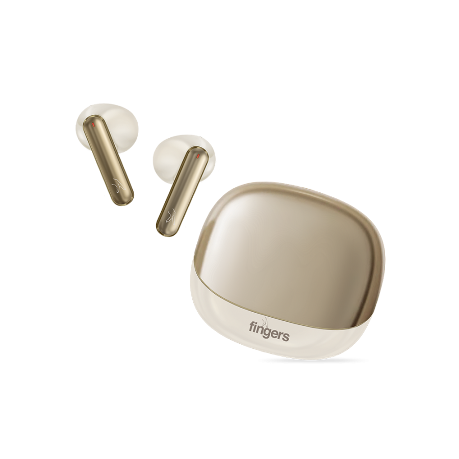 FINGERS Hi-Class TWS Earbuds - Classy | High-Class Sound, 24 Hours Playtime, Surround Noise Cancellation, Dual Language Voice Prompts, Intuitive Touch Controls (Champagne + Ivory White)-Fingers-computerspace