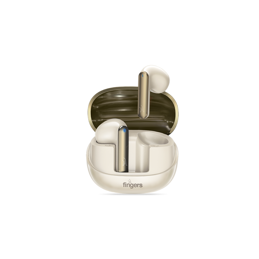 FINGERS Hi-Class TWS Earbuds - Classy | High-Class Sound, 24 Hours Playtime, Surround Noise Cancellation, Dual Language Voice Prompts, Intuitive Touch Controls (Champagne + Ivory White)-Fingers-computerspace