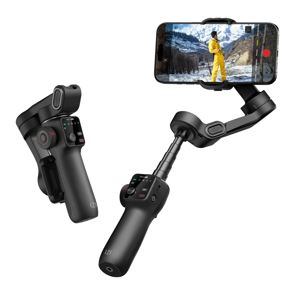IZI GO-X PRO Foldable Gimbal for Smartphones, 3-Axis Stabilizer with Extension Rod, 6 Modes, AI Face Tracking