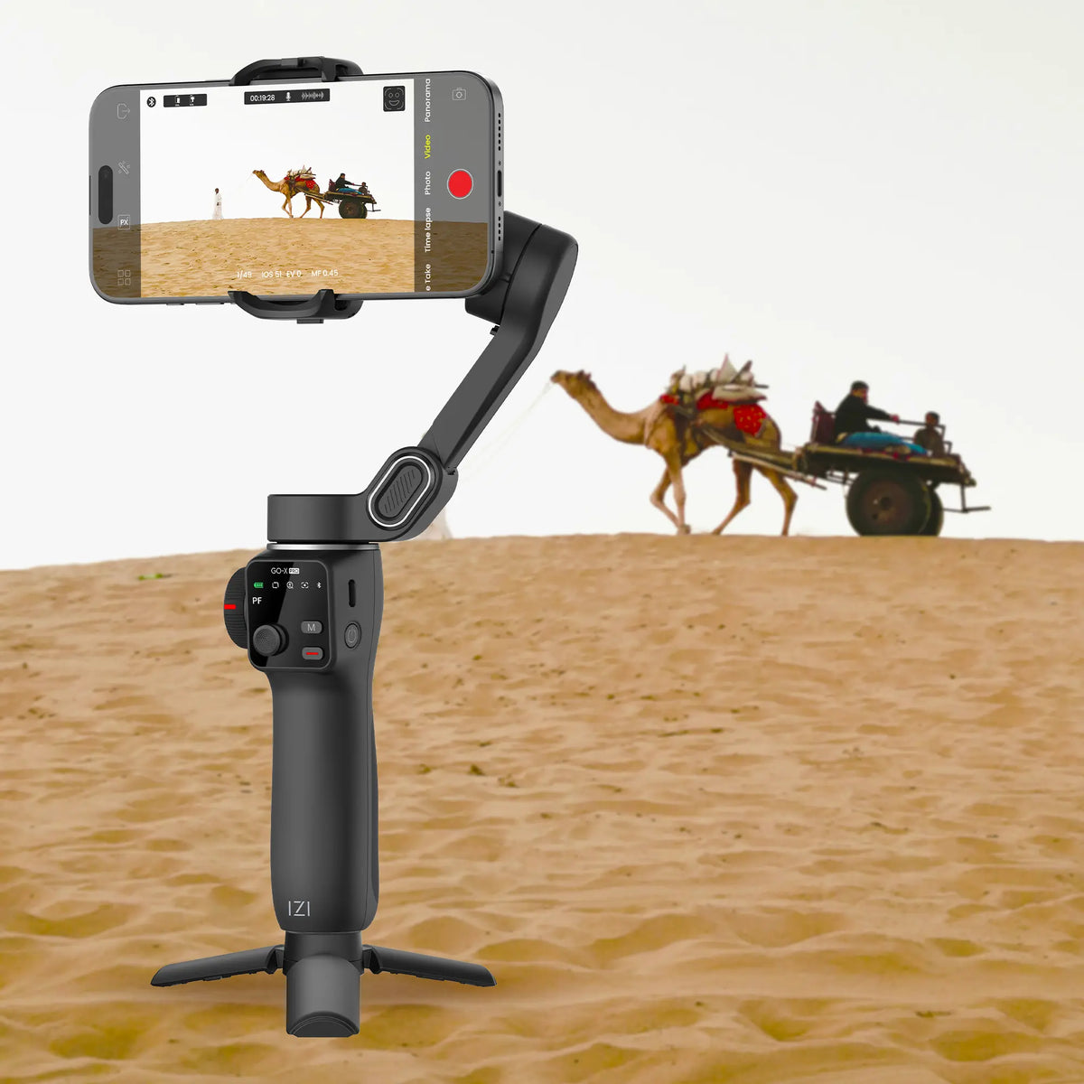 IZI GO-X PRO Foldable Gimbal for Smartphones, 3-Axis Stabilizer with Extension Rod, 6 Modes, AI Face Tracking