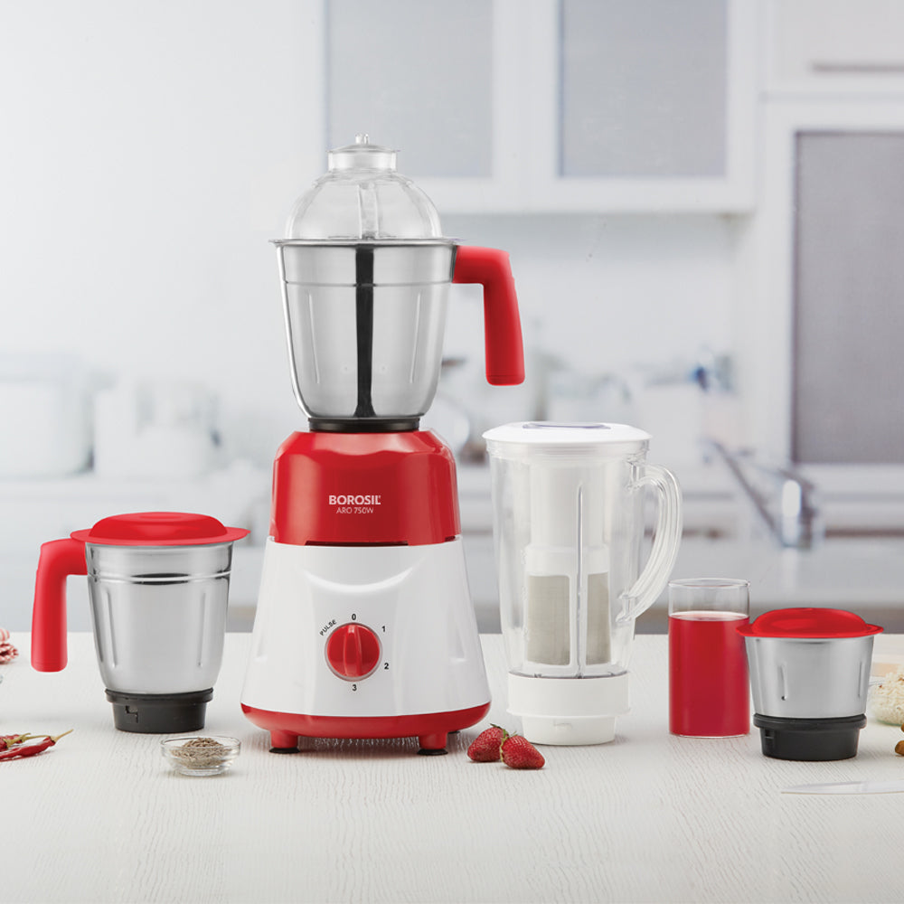 Borosil Aro 4 Jar Mixer Grinder - Red