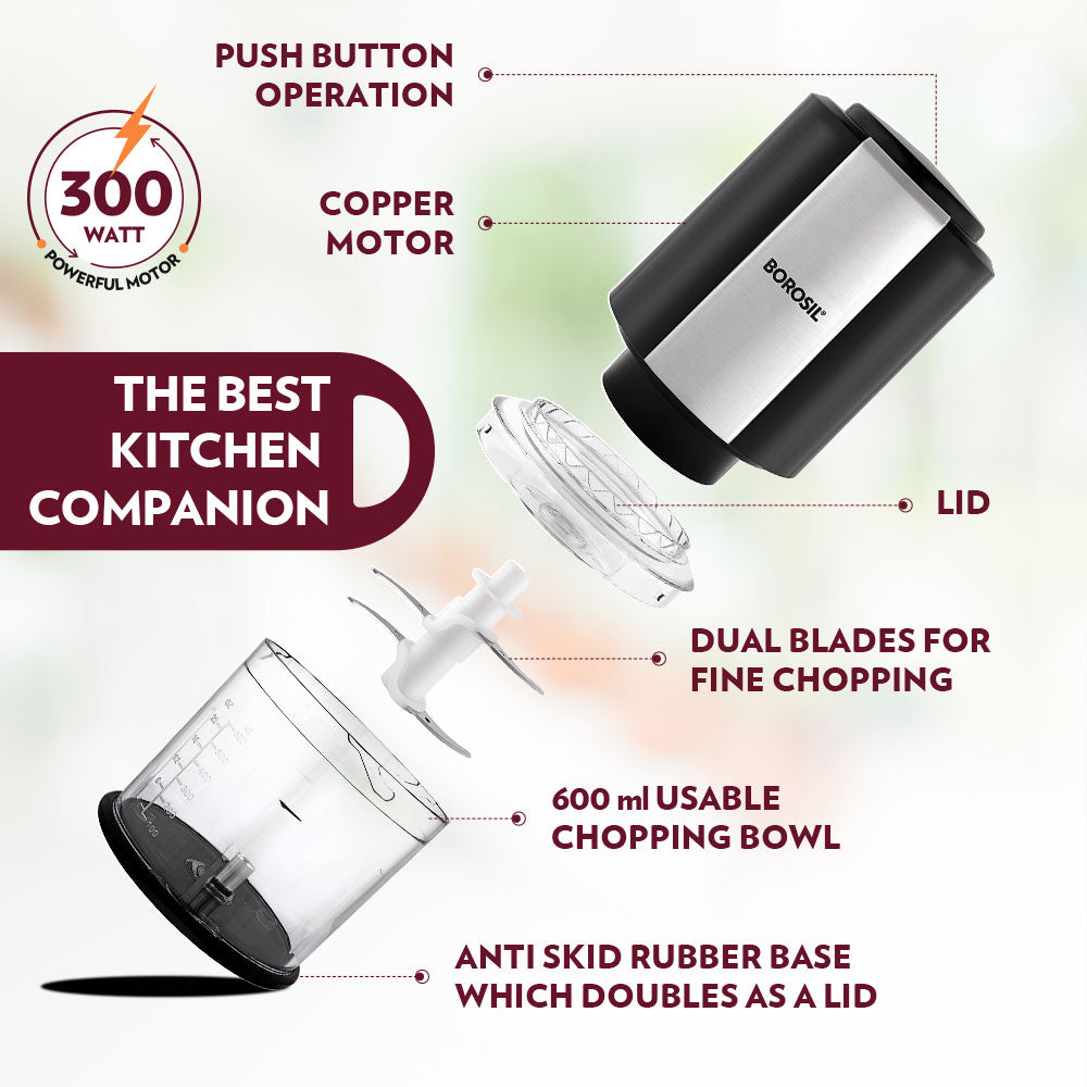 Borosil Chef Delite Chopper with 2 blade sets