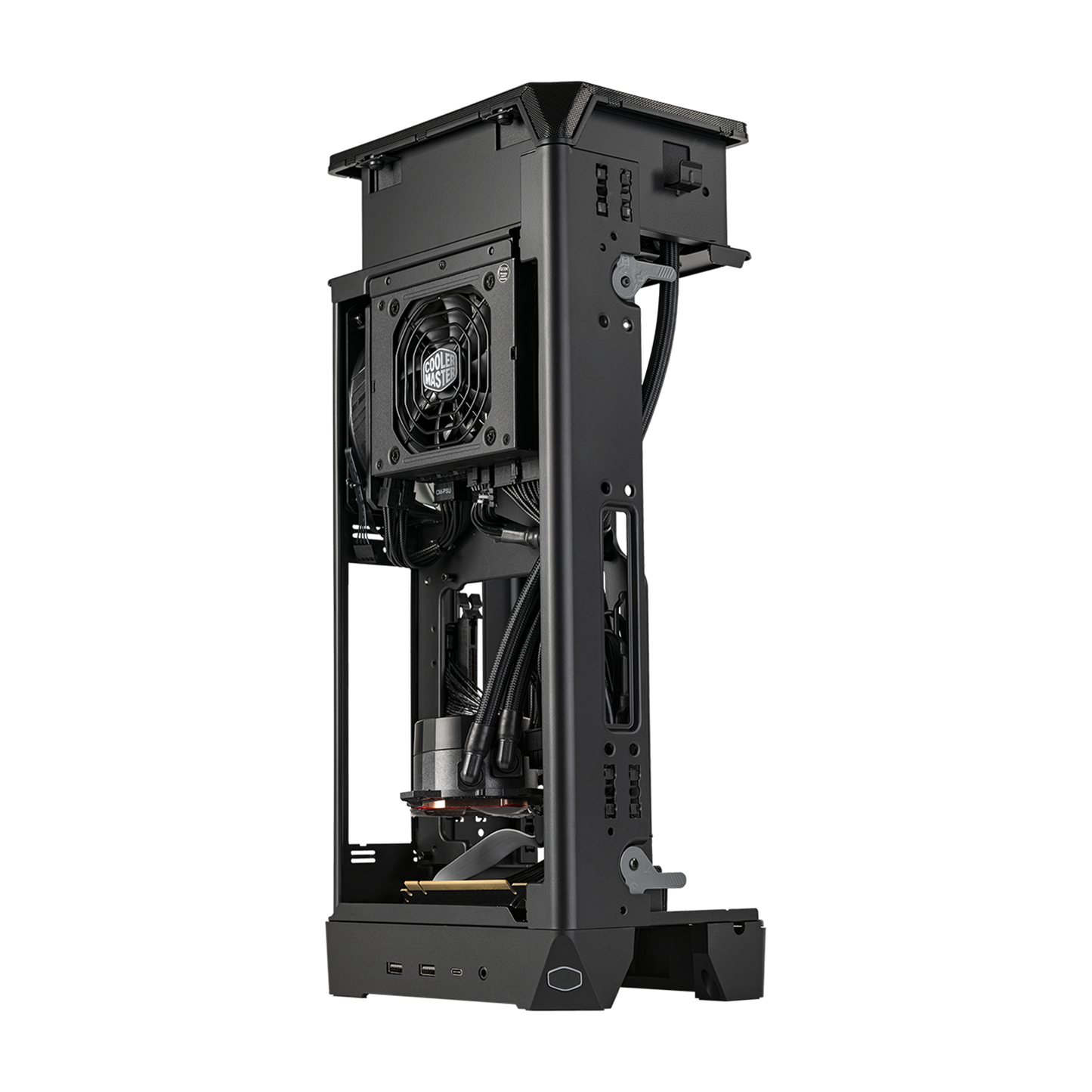 Cooler Master NCORE 100 MAX Bronze ITX SFF Tower Case, Custom 120mm AIO, 850W SFX Gold ATX3.0 PSU, 4 Slot GPU, Vertical Mount GPU, PCIe 4.0 Riser, Anodized Aluminum, USB Type C (NR100-ZNNN85-SL0)