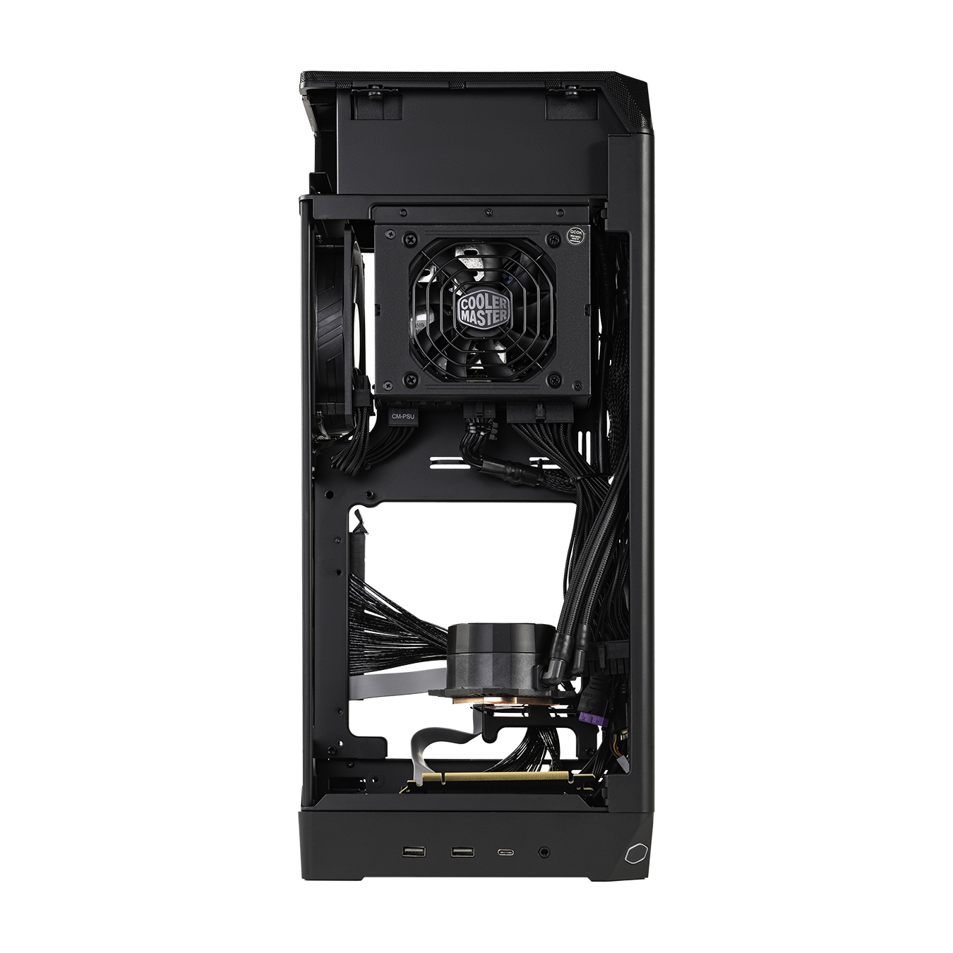 Cooler Master NCORE 100 MAX Bronze ITX SFF Tower Case, Custom 120mm AIO, 850W SFX Gold ATX3.0 PSU, 4 Slot GPU, Vertical Mount GPU, PCIe 4.0 Riser, Anodized Aluminum, USB Type C (NR100-ZNNN85-SL0)