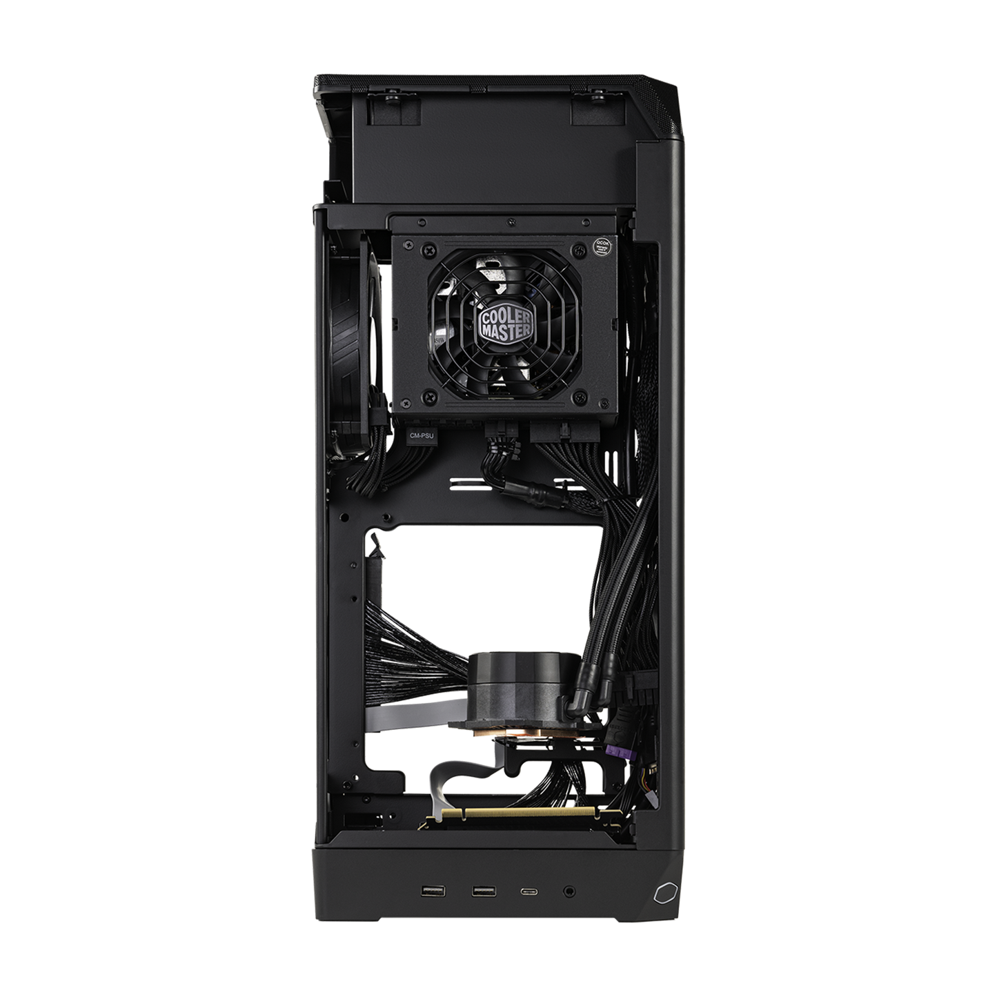 Cooler Master NCORE 100 MAX Bronze ITX SFF Tower Case, Custom 120mm AIO, 850W SFX Gold ATX3.0 PSU, 4 Slot GPU, Vertical Mount GPU, PCIe 4.0 Riser, Anodized Aluminum, USB Type C (NR100-ZNNN85-SL0)