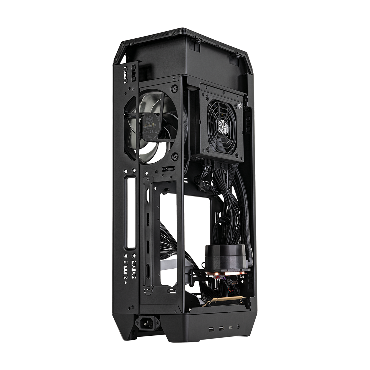 Cooler Master NCORE 100 MAX Bronze ITX SFF Tower Case, Custom 120mm AIO, 850W SFX Gold ATX3.0 PSU, 4 Slot GPU, Vertical Mount GPU, PCIe 4.0 Riser, Anodized Aluminum, USB Type C (NR100-ZNNN85-SL0)