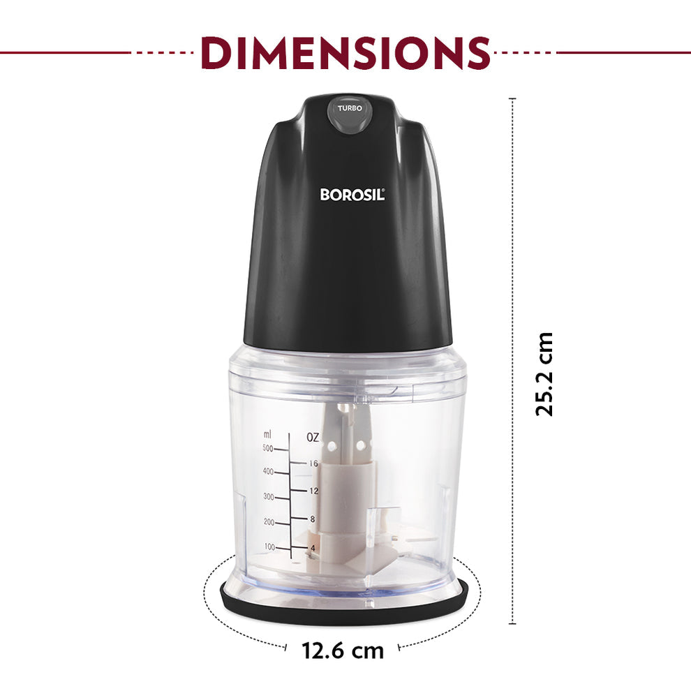 Borosil Chef Delite 260W Electric Chopper For Kitchen Use, White Chopper, Kitchen Accessories Items, Turbo Speed Option, Stainless Steel Blades, Whisking Blade for Cream, Chaas, Lassi