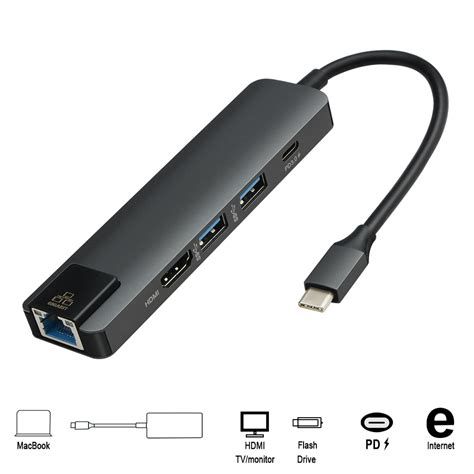 5 IN 1 Multiport Hub, Lan+Type-c+USB 3.0+HDMI