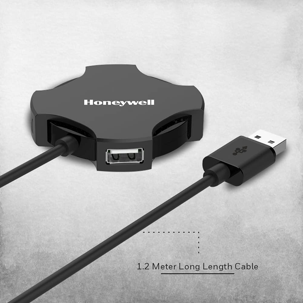 Honeywell 4 Port USB Non-Powered Hub 2.0- Black 1.2M Length Cable, 90 Gram (HC000011/LAP/NPH/4U/BLK)-USB Hub-Honeywell-computerspace