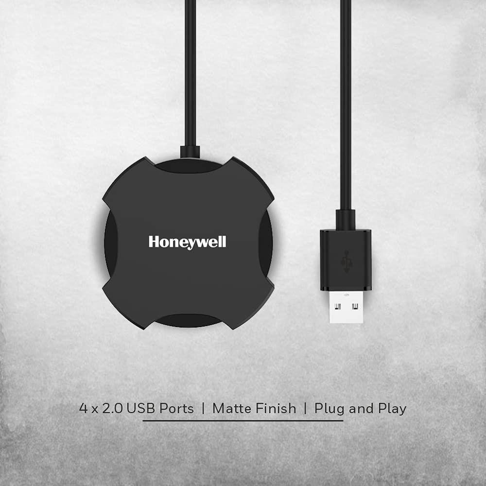 Honeywell 4 Port USB Non-Powered Hub 2.0- Black 1.2M Length Cable, 90 Gram (HC000011/LAP/NPH/4U/BLK)-USB Hub-Honeywell-computerspace
