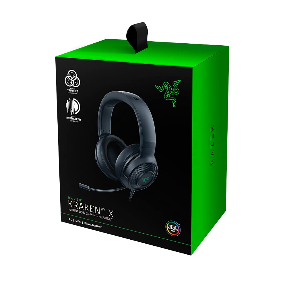 Razer Kraken V3 X Wired Gaming On Ear Headset 7.1 Surround Sound Triforce 40mm Drivers HyperClear Bendable Cardioid Mic RZ04-03750100-R3U1-Headsets-RAZER-computerspace