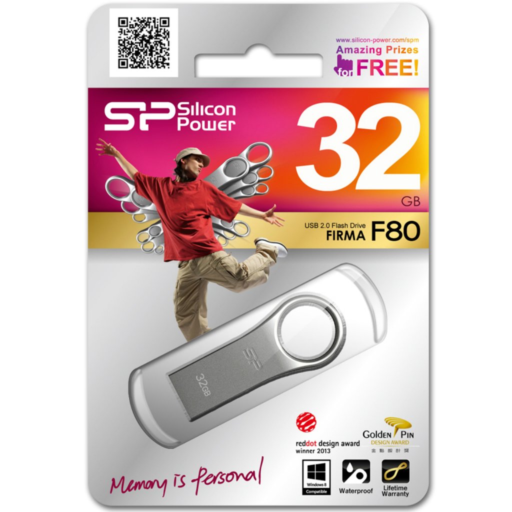 Silicon Power 32GB Pen Drive with Keychain Hole Key Ring Design, Metal Casing Dustproof Waterproof Thumb Drive Pendrive Memory Stick - Firma F80-Flash Drive-Silicon Power-computerspace