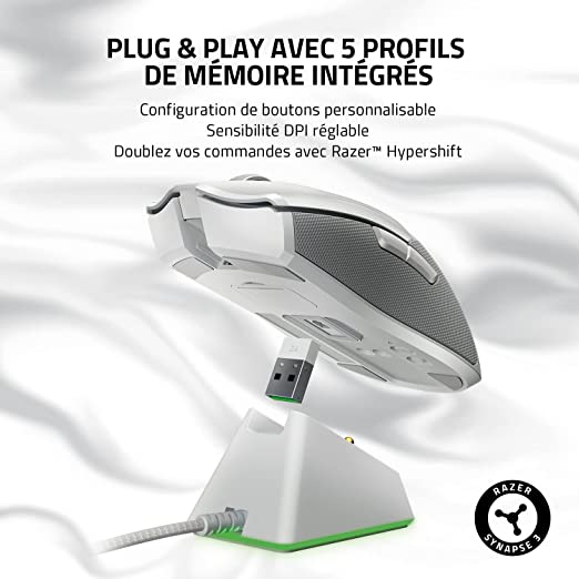 Razer Viper Ultimate Hyperspeed Lightest Wireless Gaming USB Mouse with RGB Charging Dock 8 Programmable Buttons 20,000 DPI Optical Sensor Chroma RGB Lighting Mercury RZ01-03050400-R3M1-MOUSE-RAZER-computerspace