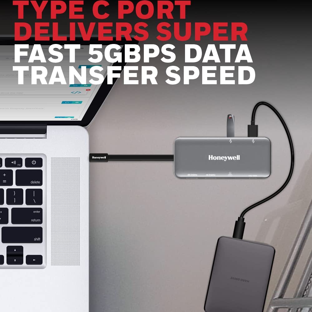 Honeywell Type C Docking Station with Dual HDMI, 2xHDMI UHD Ports 8K 60Hz 4K 120Hz, 2xUSB 3.0 Ports with 5Gbps, Gigabit Ethernet Port with 1000Mbps, Type C PD3.0, 100W PD Output, 6 in 1 Adapter/Hub-Laptop Docking Stations-Honeywell-computerspace