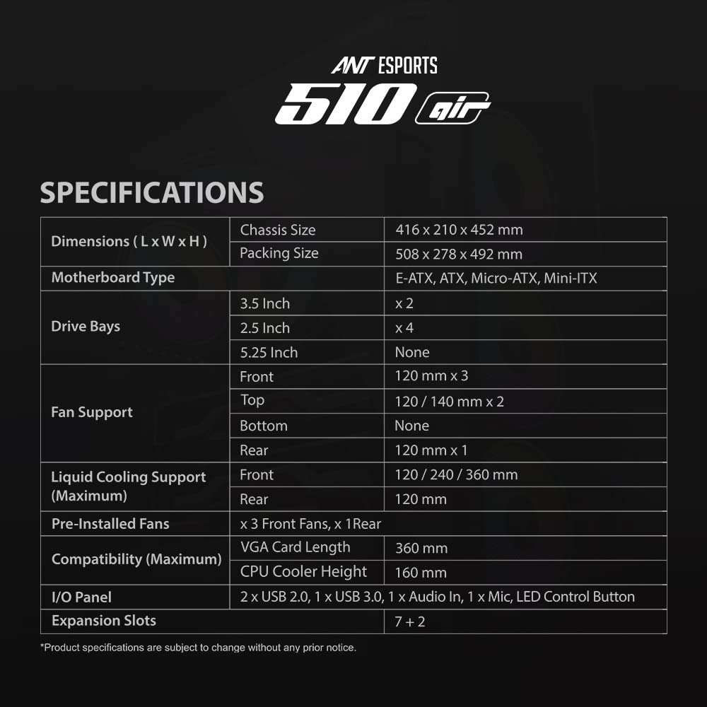 Ant Esports 510 AIR Mid Tower Gaming Cabinet Computer Case-Cabinets-antesports-computerspace