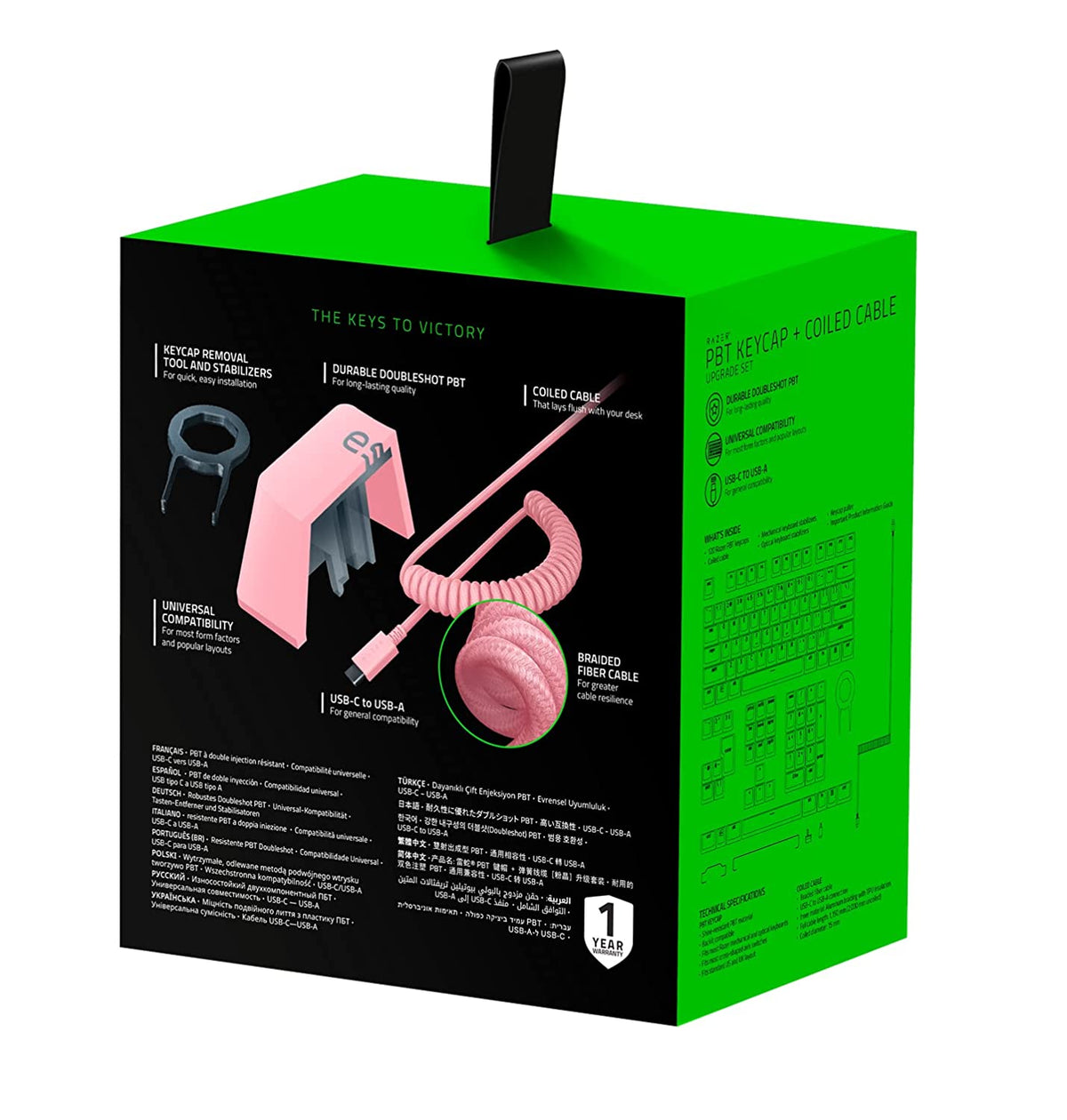 Razer PBT Keycap Coiled Cable Upgrade Set Durable Doubleshot PBT Universal Compatibility Keycap Removal Tool & Stabilizers Braided Fiber Cable Quartz Pink RC21-01491000-R3M1-KEYBOARD-RAZER-computerspace