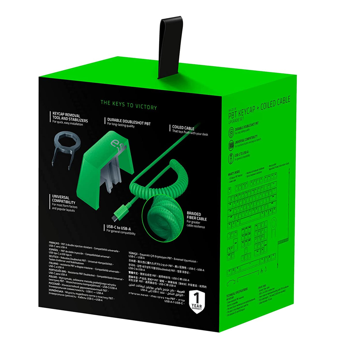 Razer PBT Keycap Coiled Cable Upgrade Set Durable Doubleshot PBT Universal Compatibility Keycap Removal Tool & Stabilizers Braided Fiber Cable Green RC21-01490700-R3M1-KEYBOARD-RAZER-computerspace